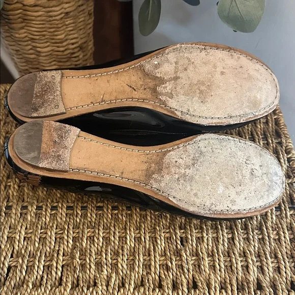Sigerson Morrison women’s Black Brown weave Patent leather 8.5 ballet Flats - Picture 10 of 12